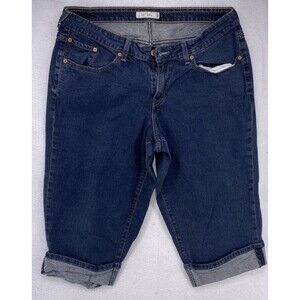 Levis 542 Womens Size 18 Denim Bermuda Shorts Cuffed Dark Wash Stretch Blue Jean